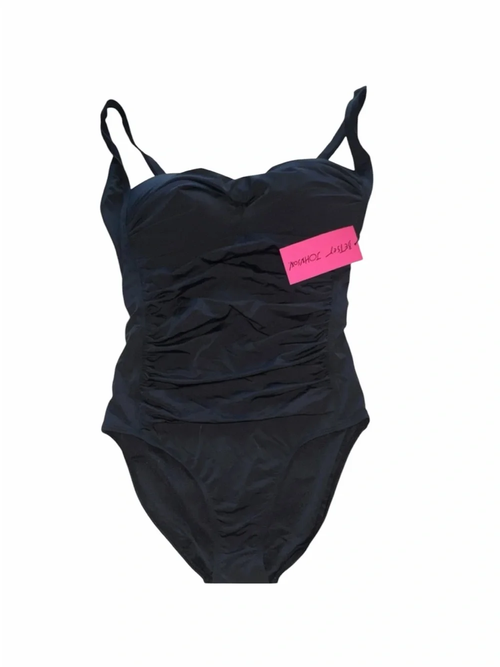 Betsey Johnson Women One Piece Bandeau Swimsuit Navy‎ Blue Ruching Bandeau New